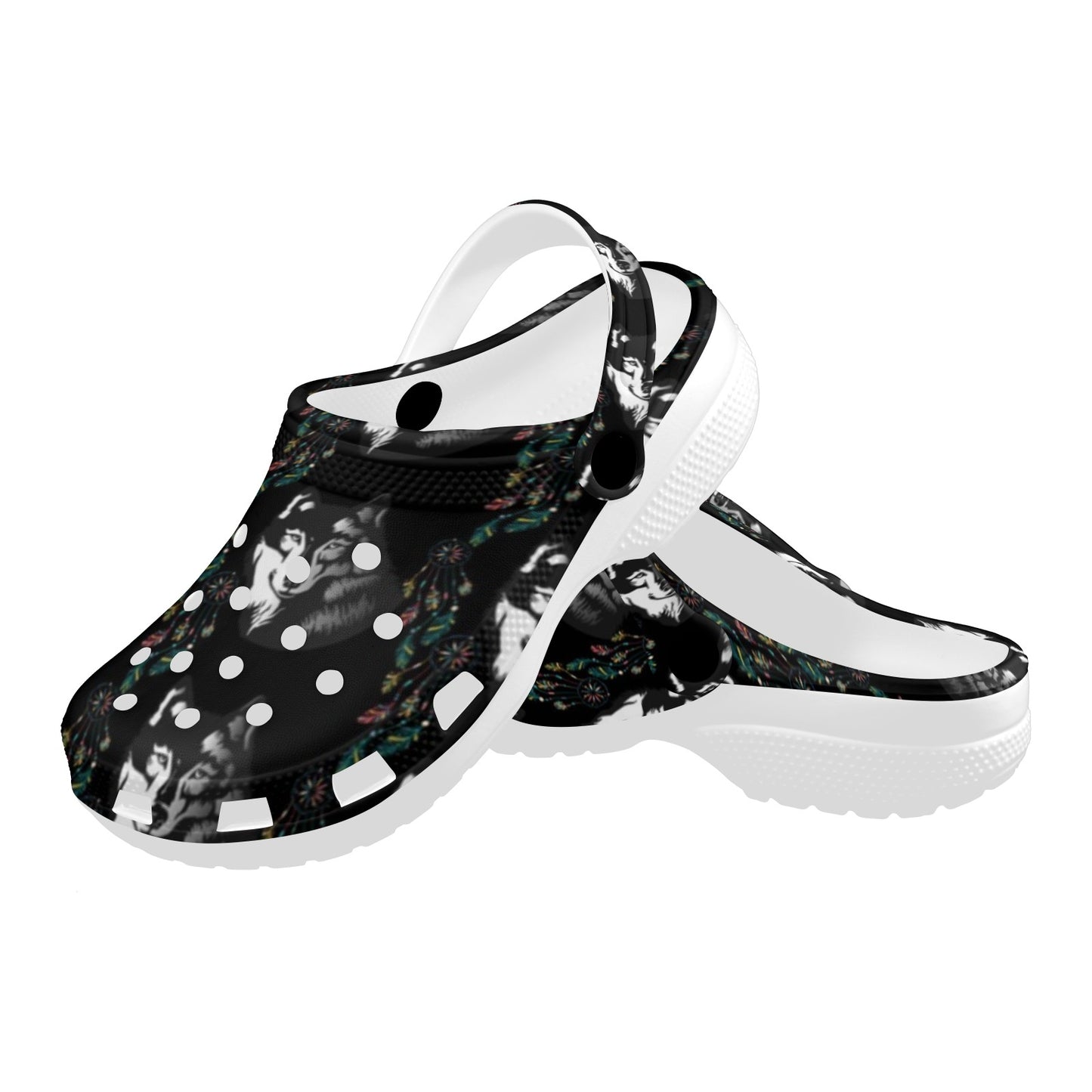 Wolf Black Dream Catcher Design Print Unisex Clogs Shoes