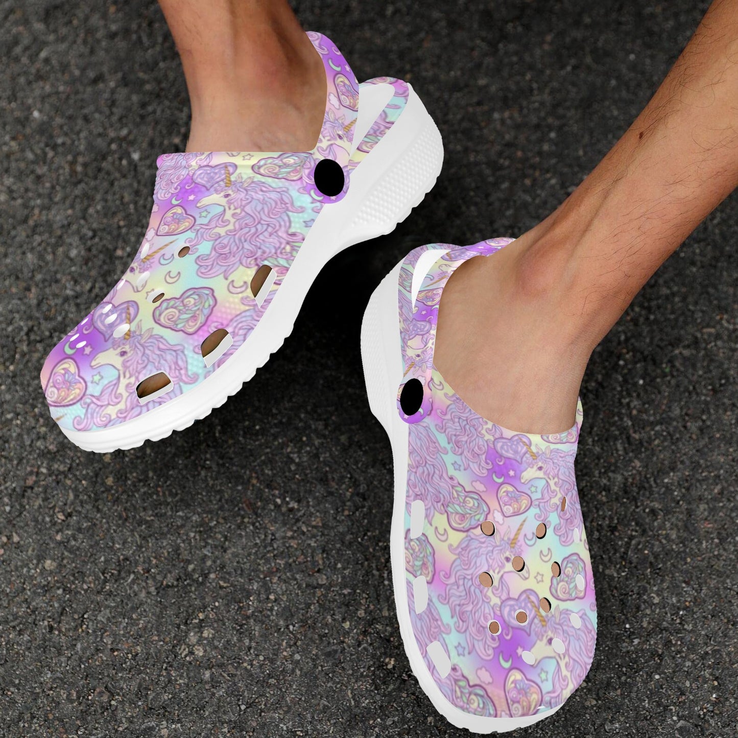 Unicorn Rainbow Star Heart Print Unisex Clogs Shoes
