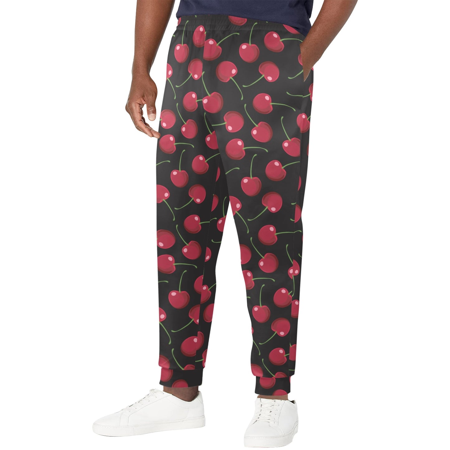 Cherry Black Background Men's Casual Track Pants
