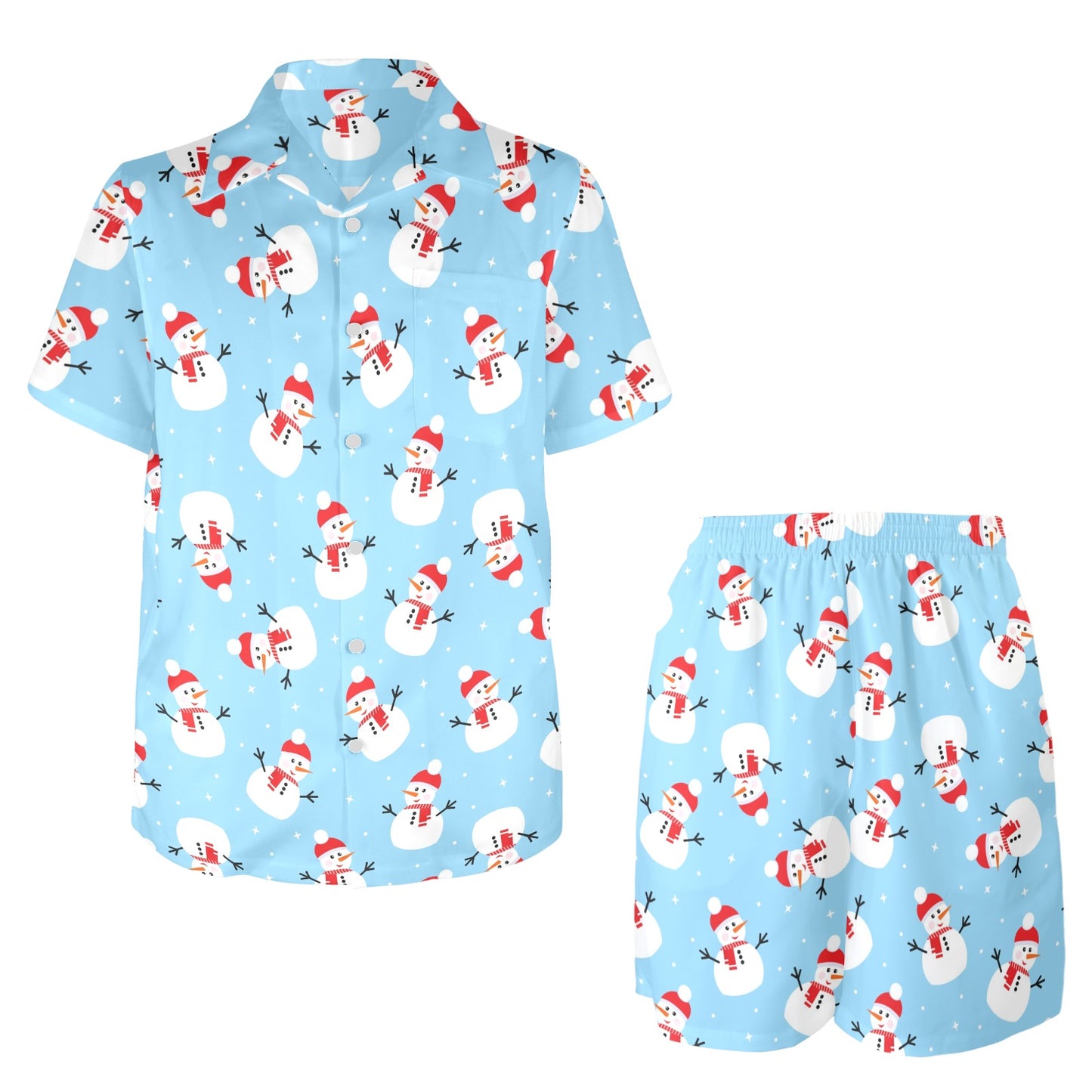 Snowman Print Design LKS305 Men's Beach Shirt and Shorts Set