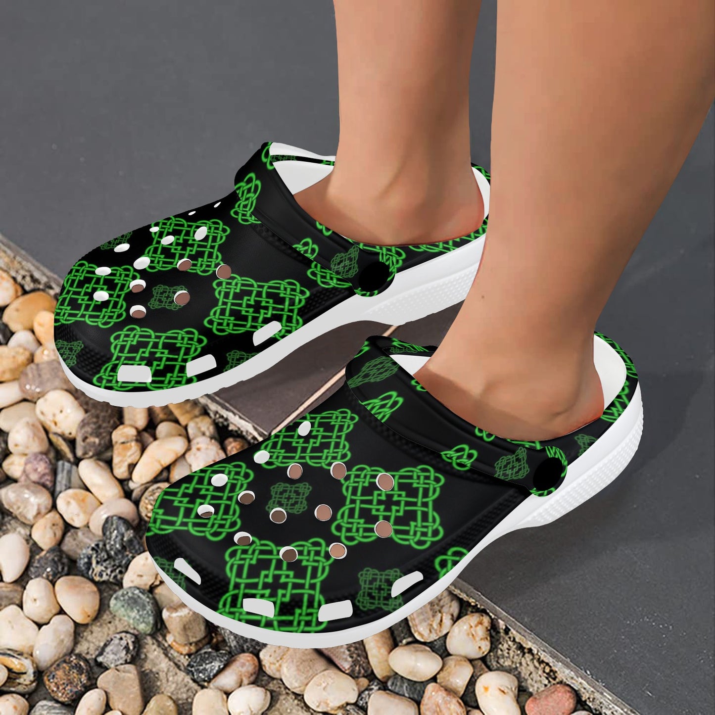 Celtic Knot Green Neon Design Unisex Clogs Shoes