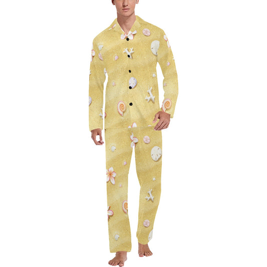 Beach Theme Print Men's Long Pajama Set