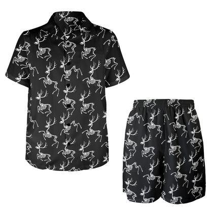 Deer Skeleton Print Pattern Men's Beach Shirt and Shorts Set