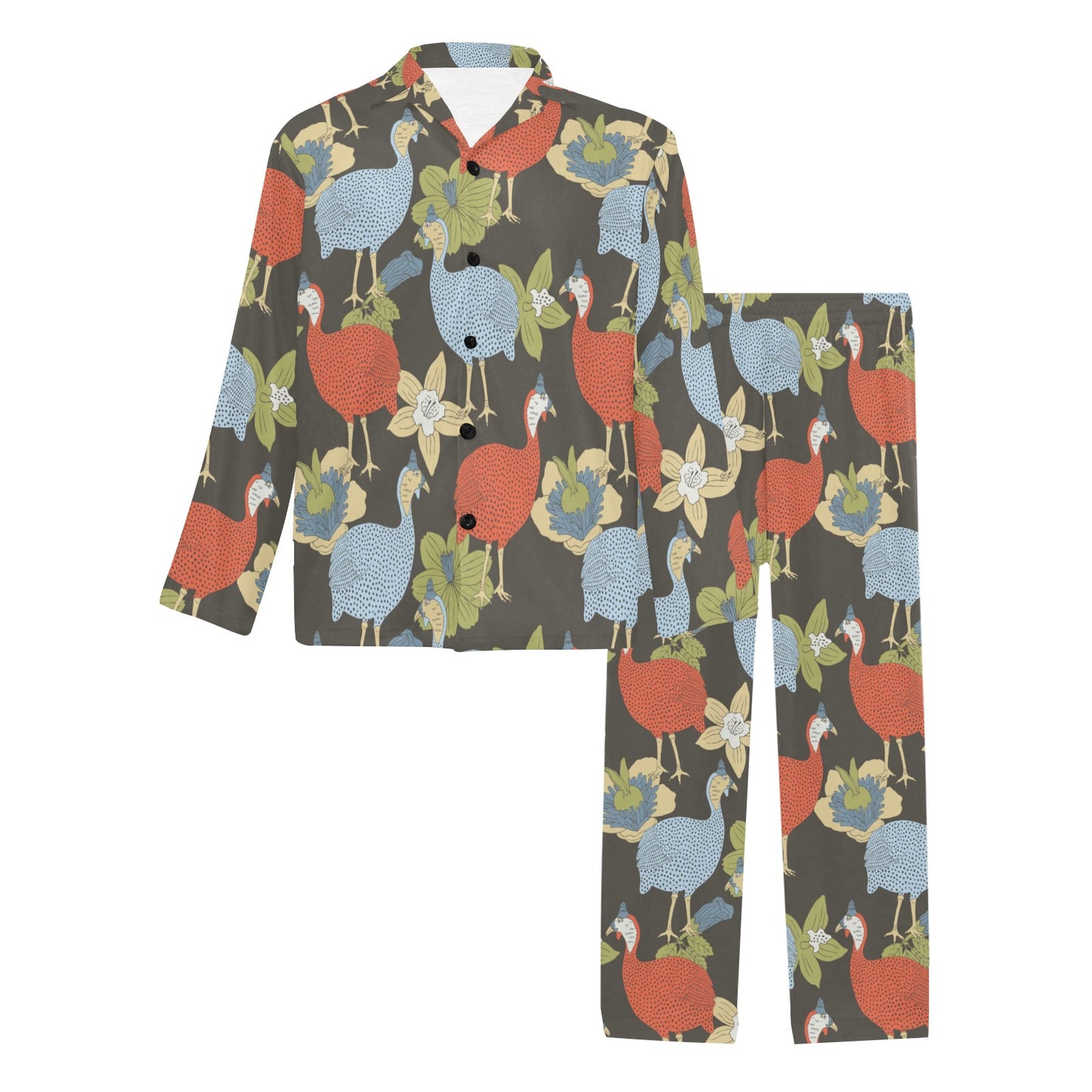 Guinea Fowl Pattern Print Design 02 Men's Long Pajama Set