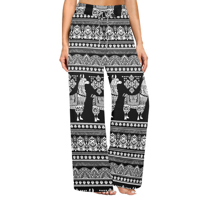 Llama Aztec Style Pattern Print Design 01 Women's Wide Leg Lounge Pants