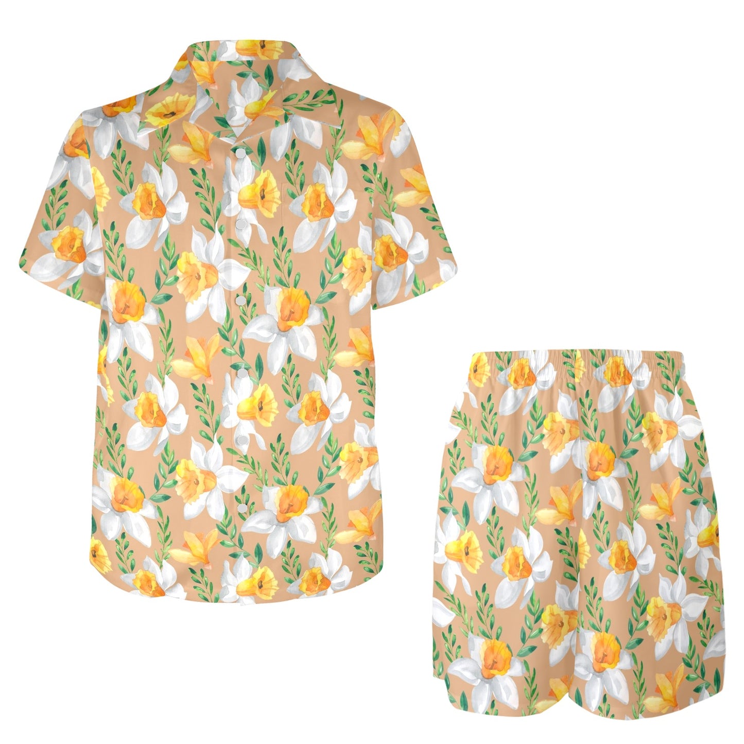 Daffodils Pattern Print Design DF04 Men's Beach Shirt and Shorts Set