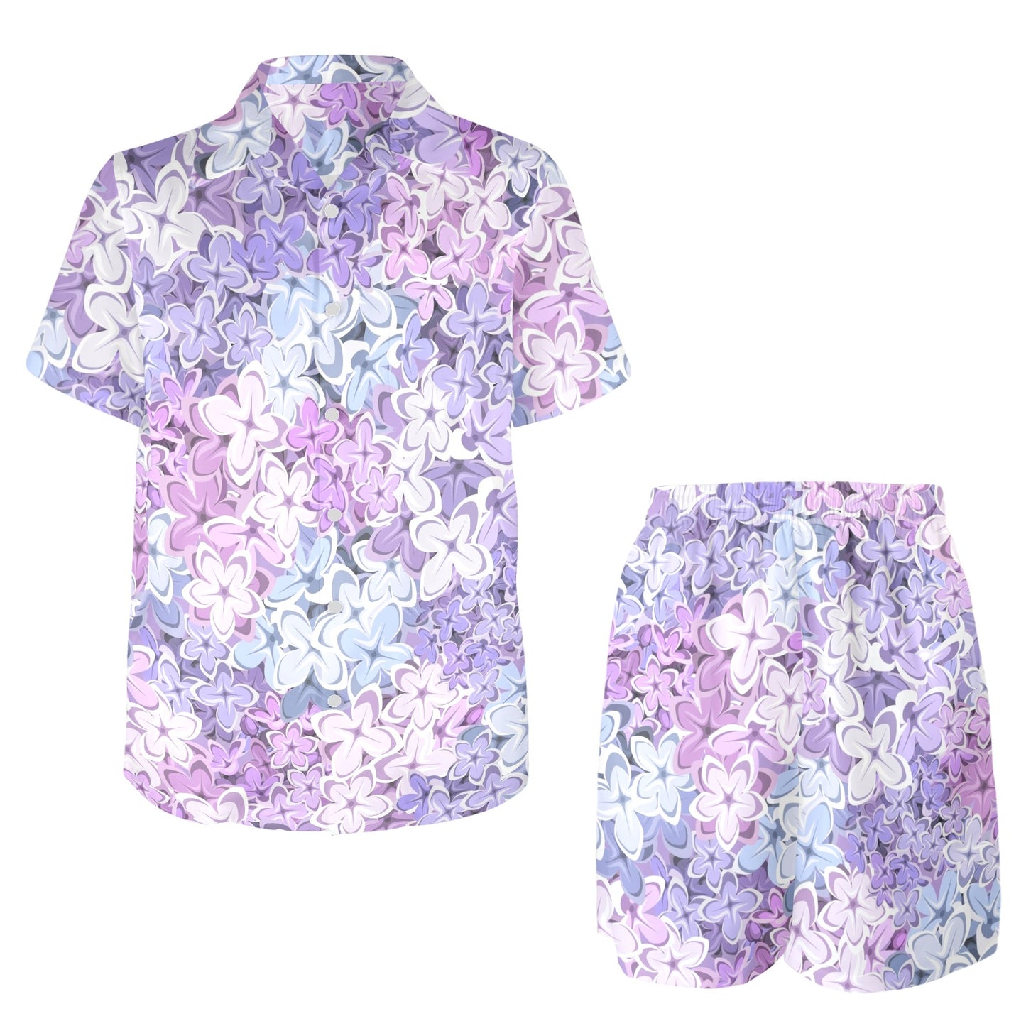 Lilac Pattern Print Design LI01 Men's Beach Shirt and Shorts Set