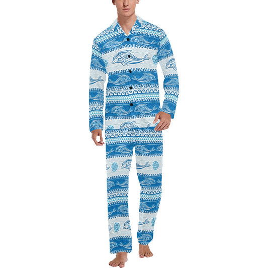 Dolphin Tribal Print Pattern Men's Long Pajama Set