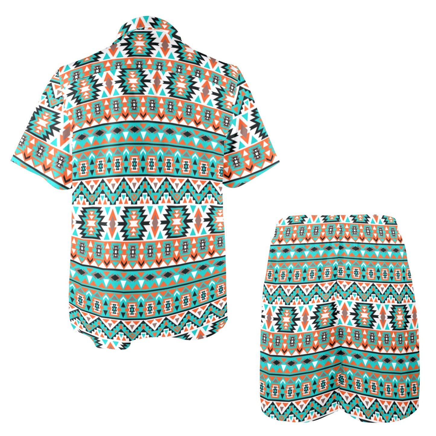 Indian Navajo Ethnic Themed Design Print Men's Beach Shirt and Shorts Set