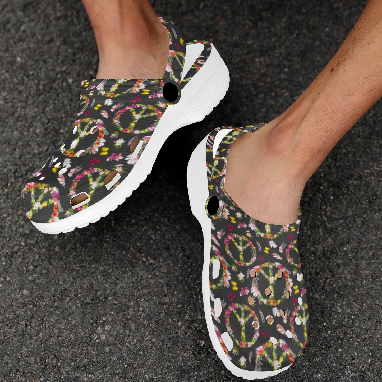 Peace Sign flowers Design Print Unisex Clogs Shoes