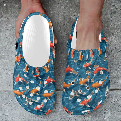 Koi Carp Water Design Themed Print Unisex Clogs Shoes