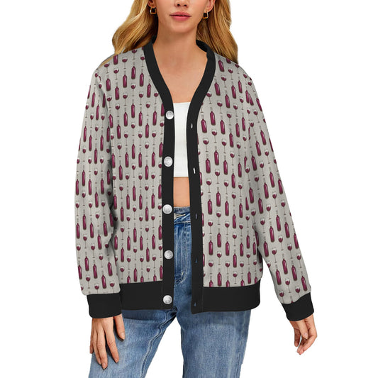 Wine Bottle Pattern Print Women's Cardigan
