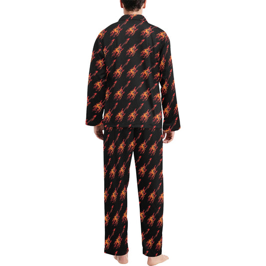 Electric Guitar Print Design LKS406 Men's Long Pajama Set