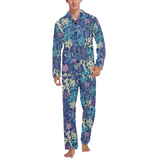 Seaweed Print Design LKS301 Men's Long Pajama Set