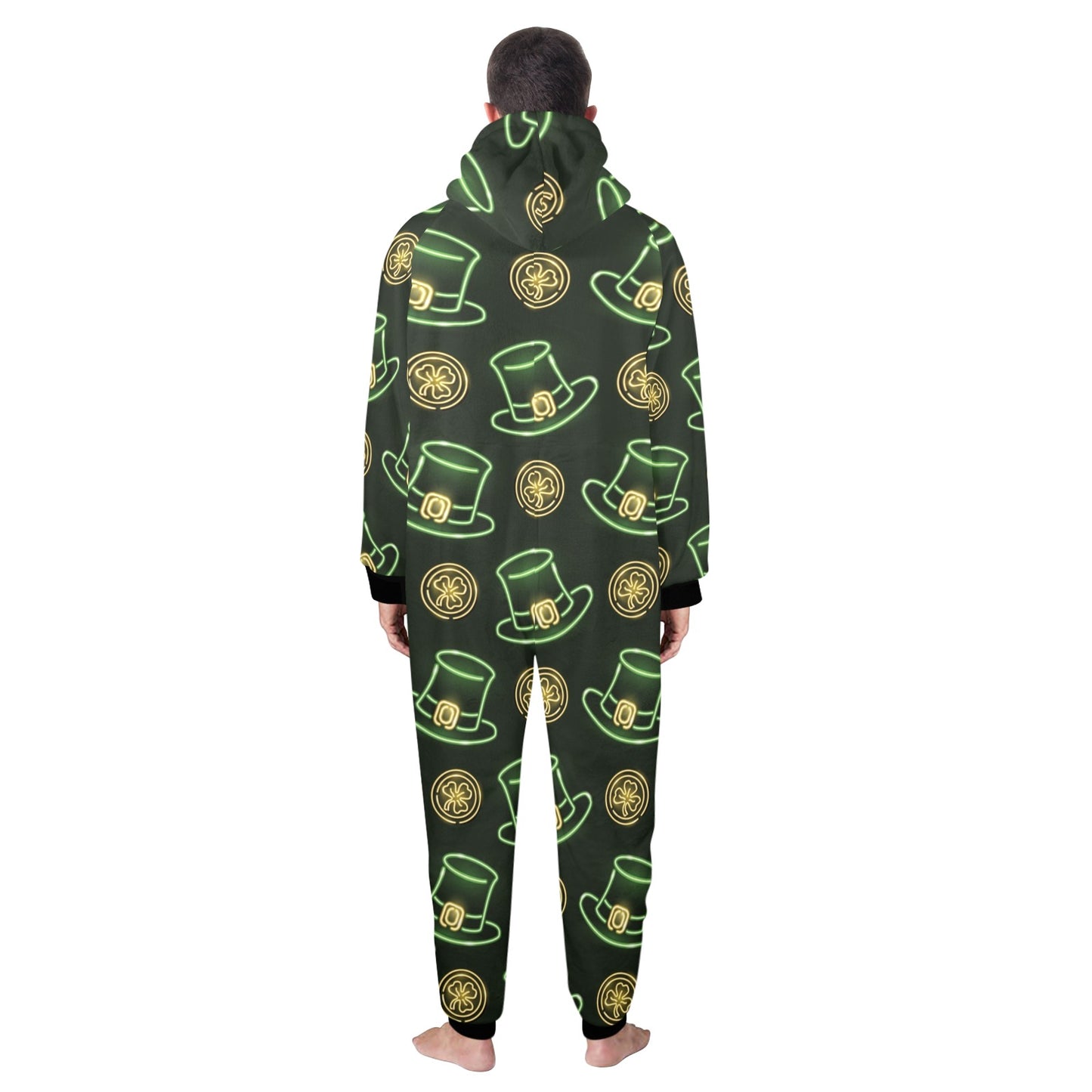 St Patricks Day Print Design LKS308 Hooded Fleece Onesie Pajama Jumpsuit