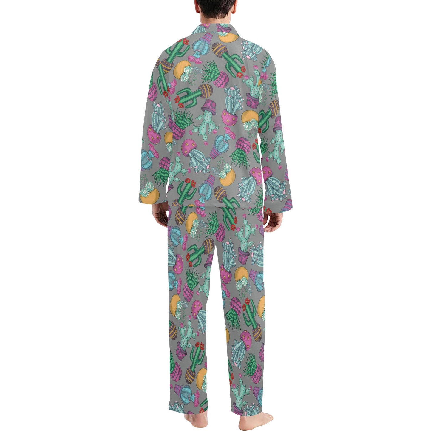 Cactus Colorful Print Pattern Men's Long Pajama Set