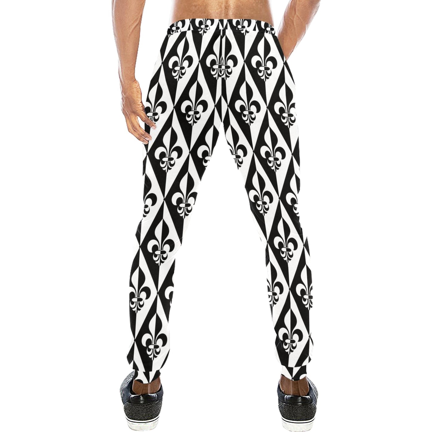 Fleur De Lis Black White Pattern Print Design 02 Men's Sweatpants