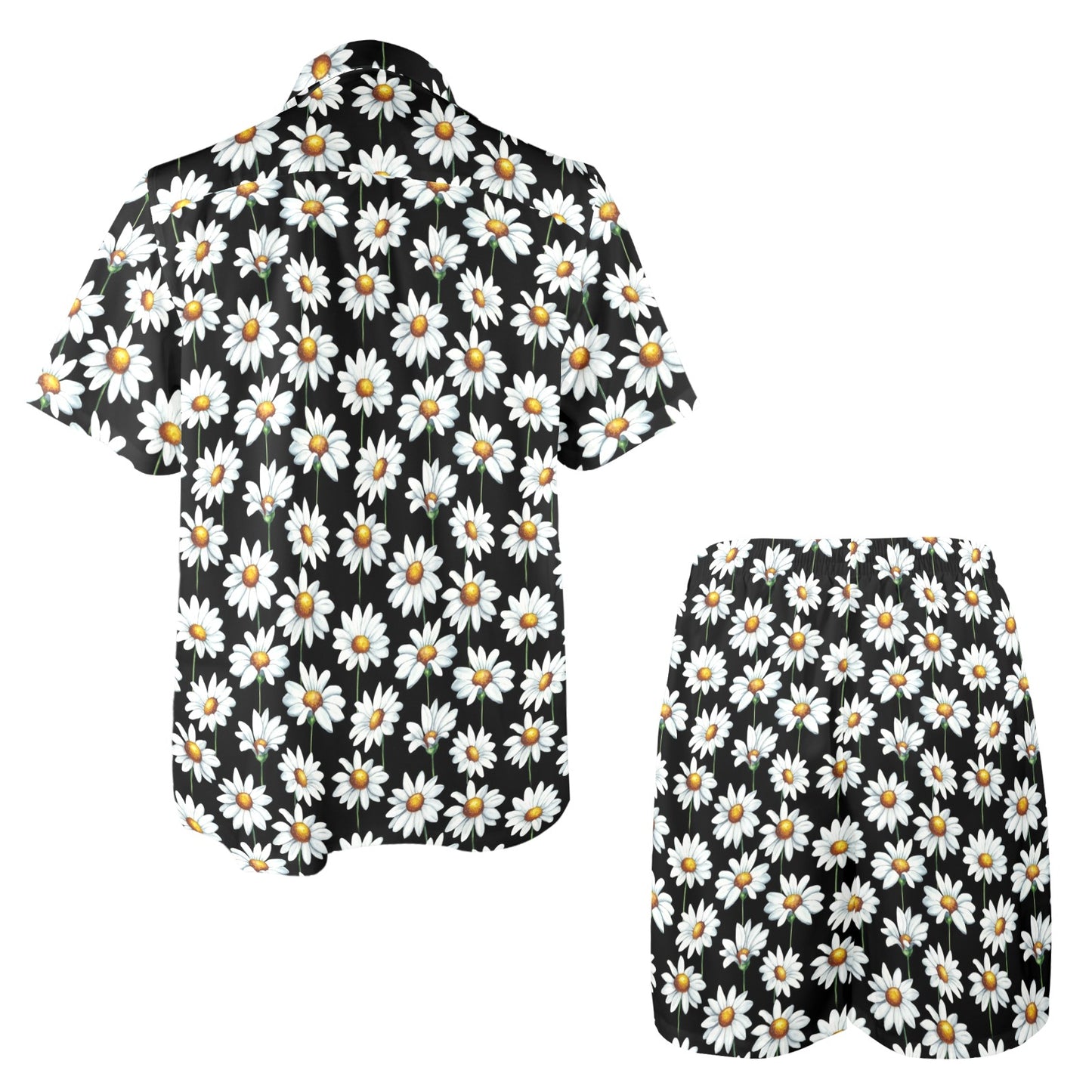 Daisy Print Pattern Men's Beach Shirt and Shorts Set