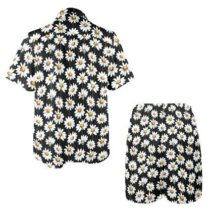 Daisy Print Pattern Men's Beach Shirt and Shorts Set