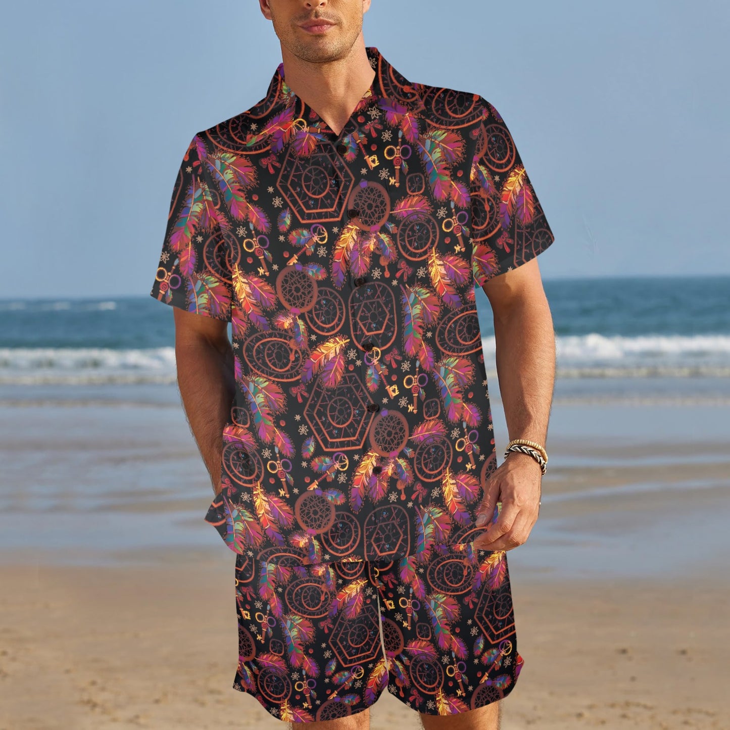 Dream catcher native american Men's Beach Shirt and Shorts Set