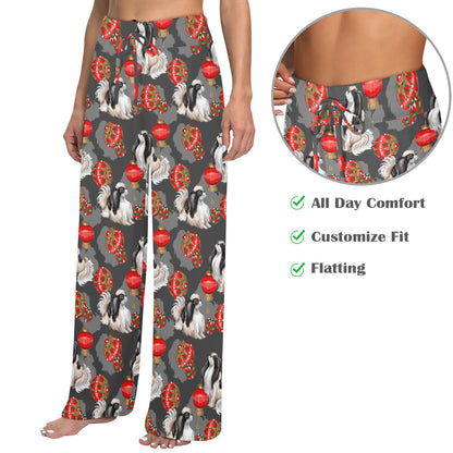Japanese Chin Pattern Print Design 02 Women's Wide Leg Lounge Pants