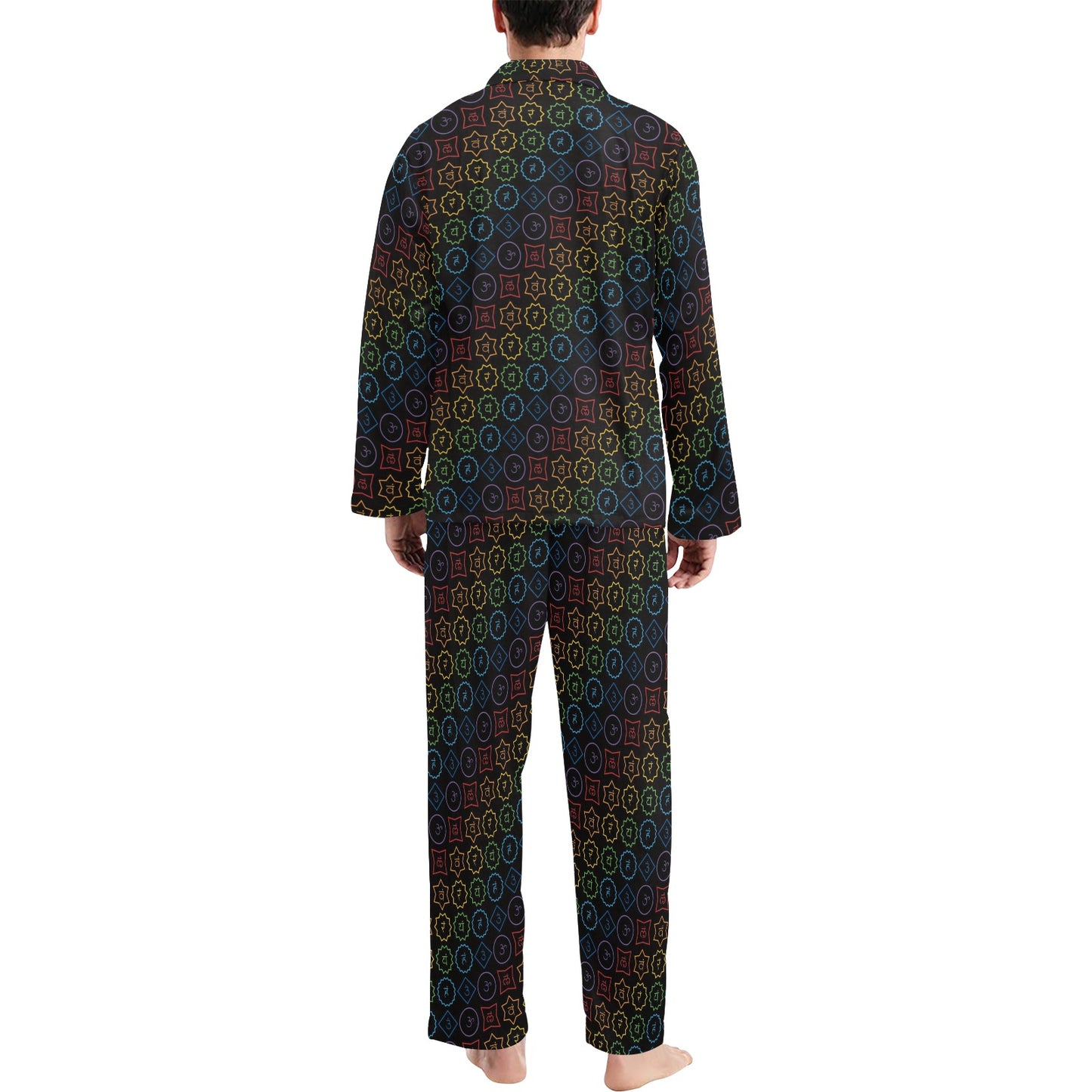 Chakra Colorful Symbol Pattern Men's Long Pajama Set