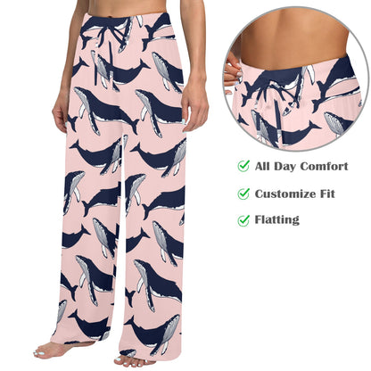 Humpback Whale Pattern Print Design 02 Women's Wide Leg Lounge Pants