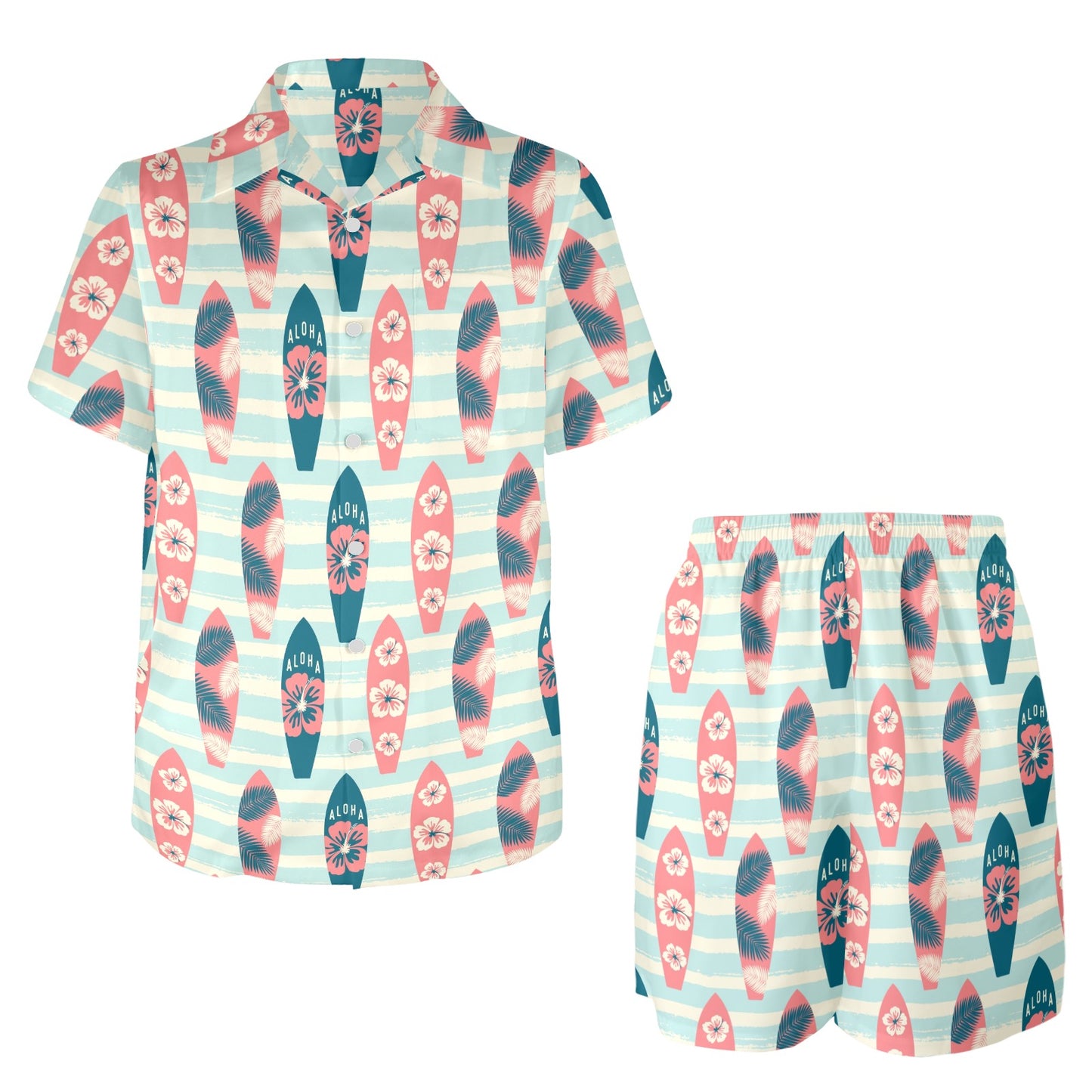 Aloha Hawaii Surfboard Pattern Print Design 02 Men's Beach Shirt and Shorts Set