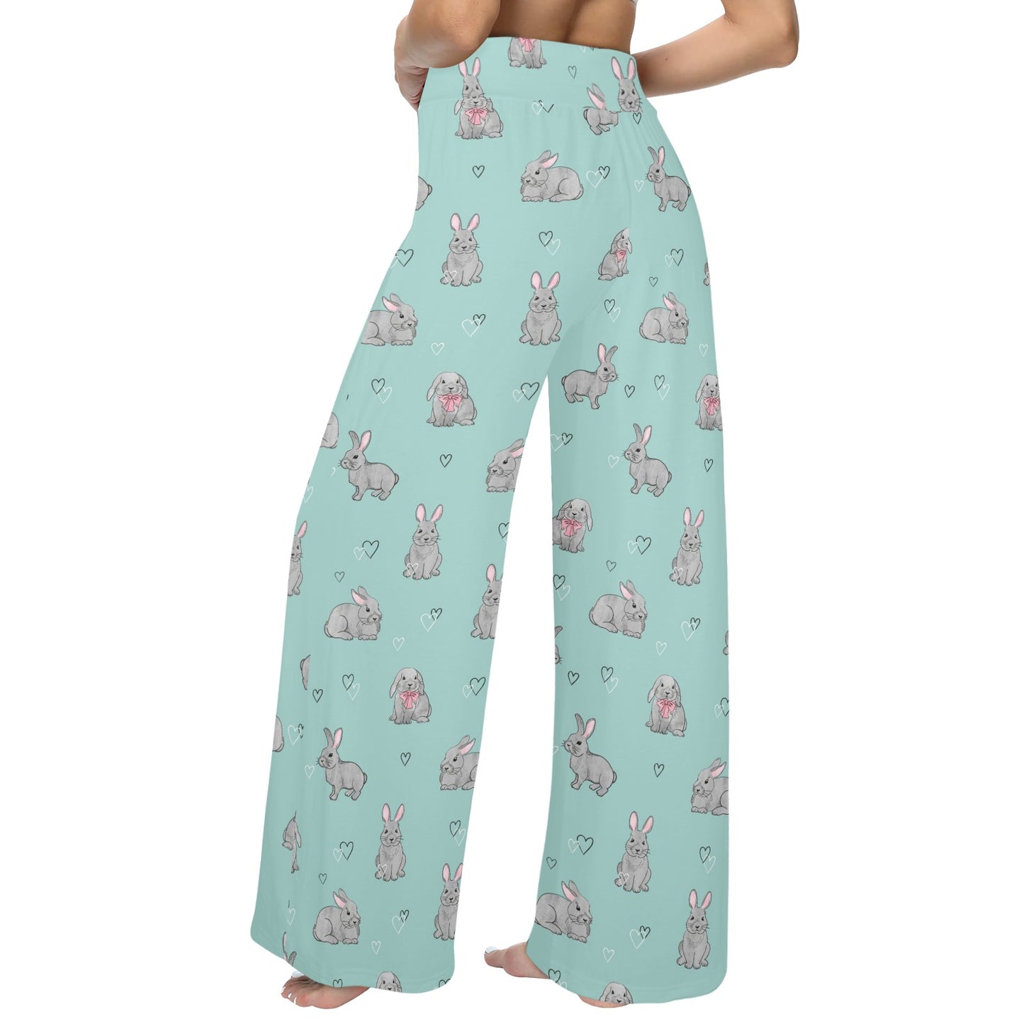 Bunny Pattern Print Design 02 Women's Wide Leg Lounge Pants