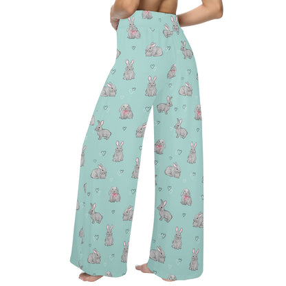Bunny Pattern Print Design 02 Women's Wide Leg Lounge Pants