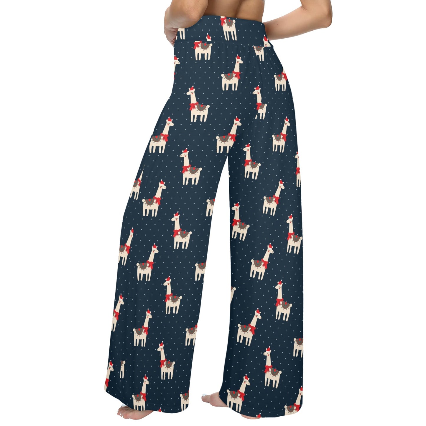 Llama with Polka Dot Themed Print Women's Wide Leg Lounge Pants