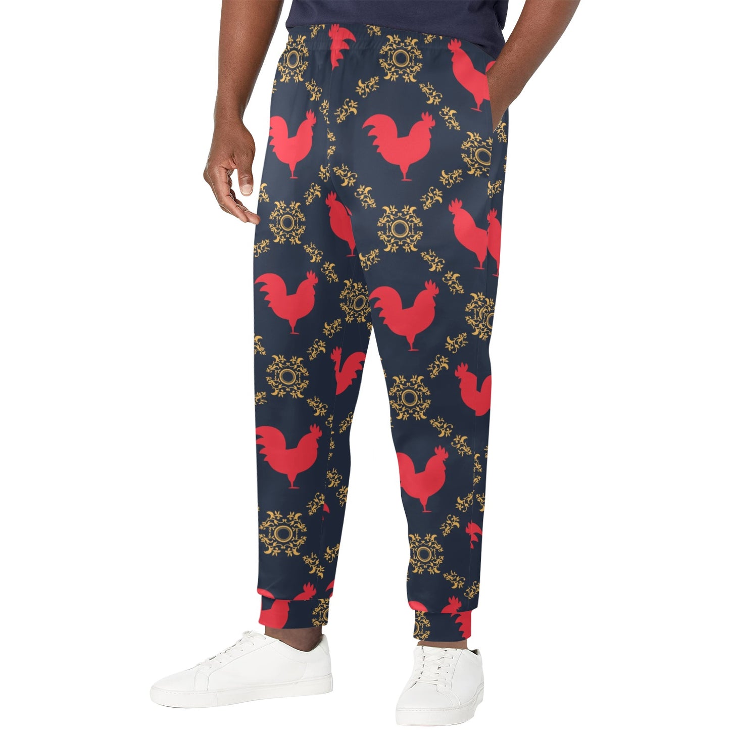 Rooster Pattern Print Design A02 Men's Casual Track Pants