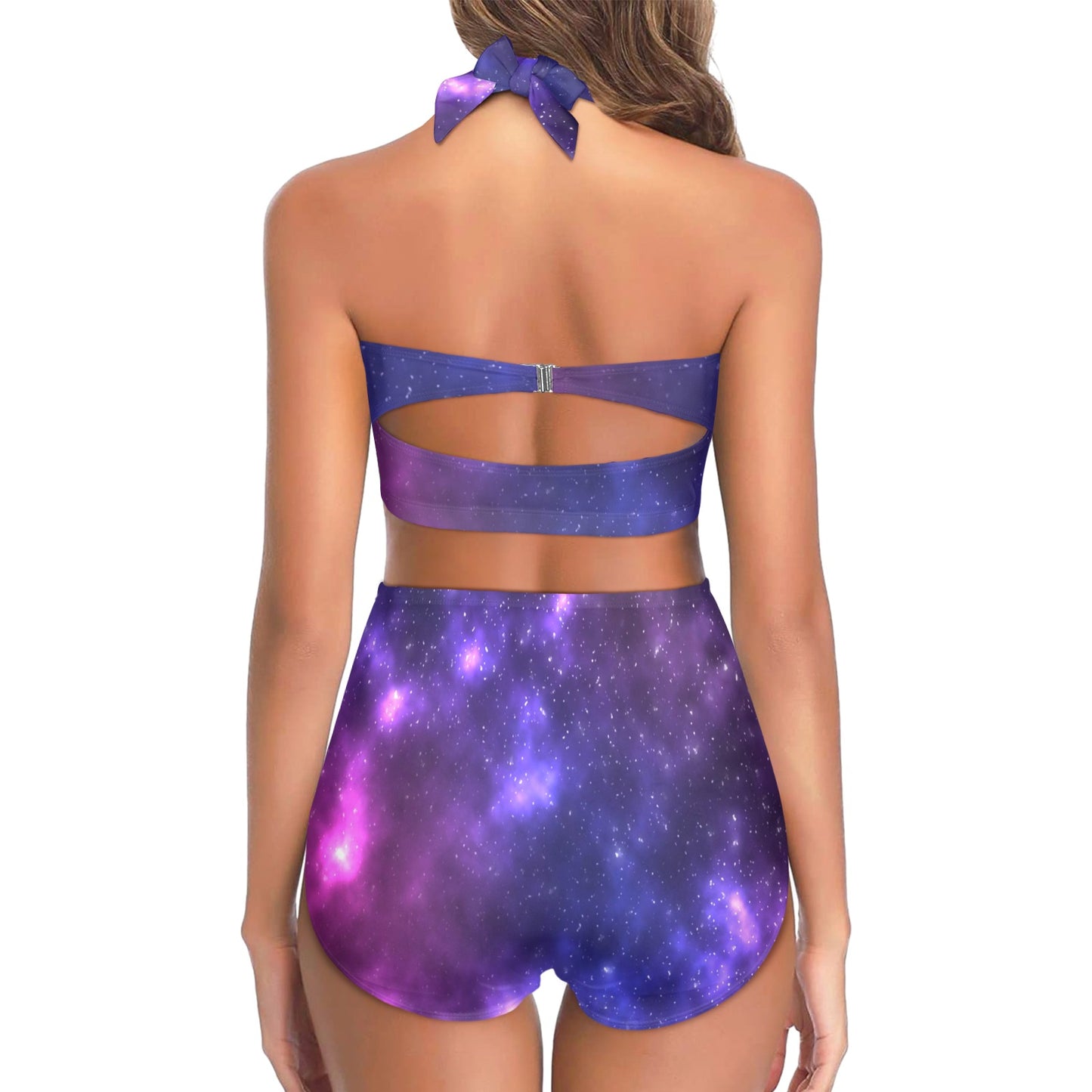 Celestial Purple Blue Galaxy Halter Neck Bikini Swimsuit