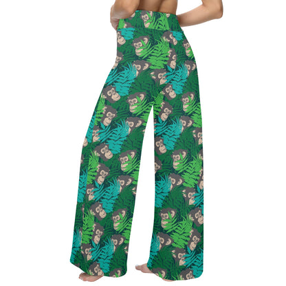 Chimpanzee Pattern Print Design 01 Women's Wide Leg Lounge Pants