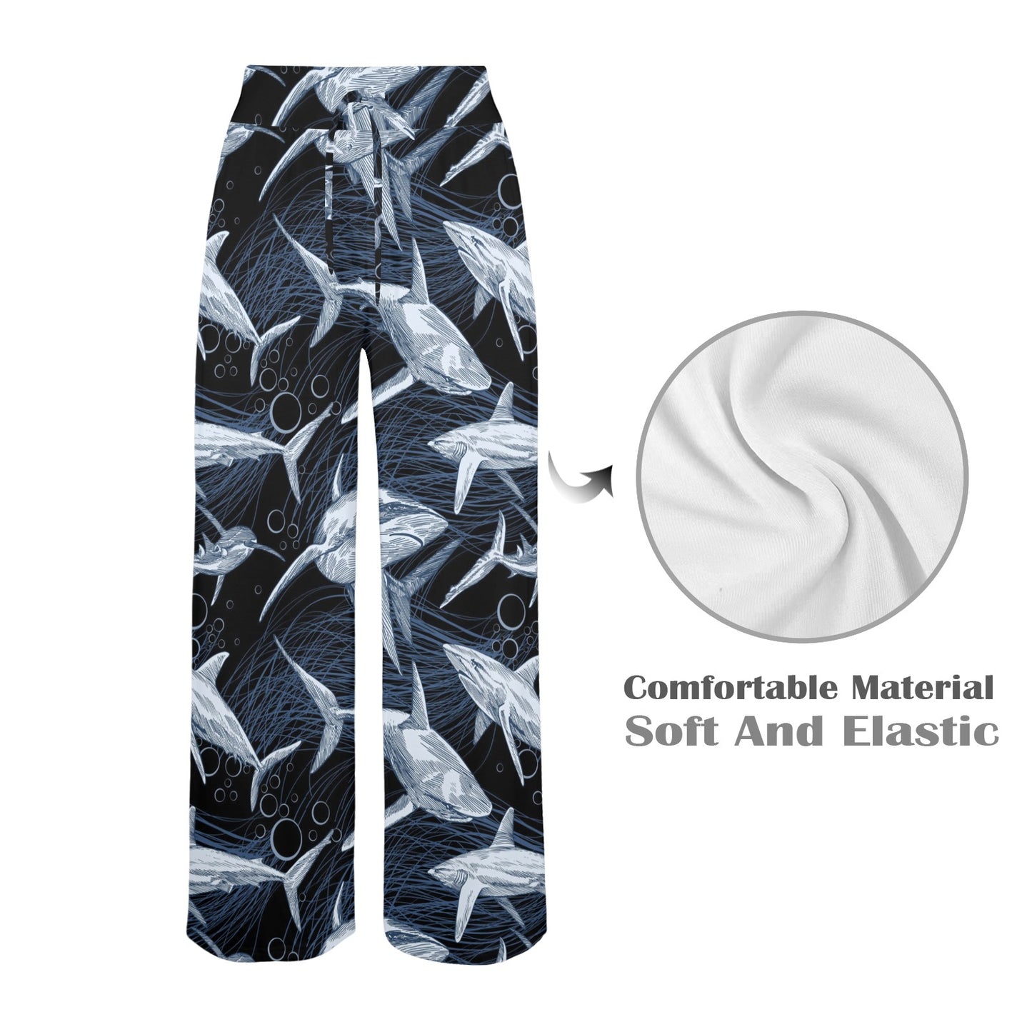 Shark Print Pattern Women's Wide Leg Lounge Pants