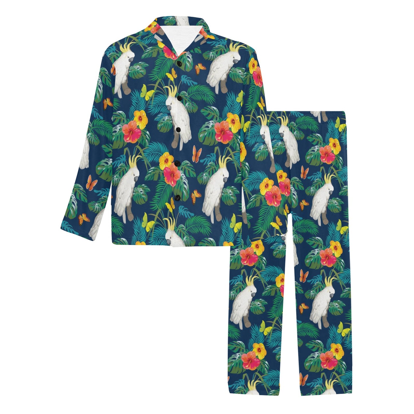 Cockatoo Tropical Pattern Print Design 02 Men's Long Pajama Set