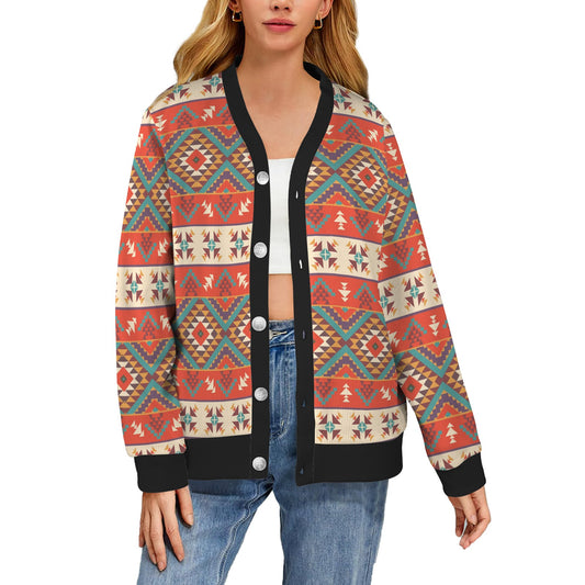 Aztec Red Print Pattern Women's Cardigan