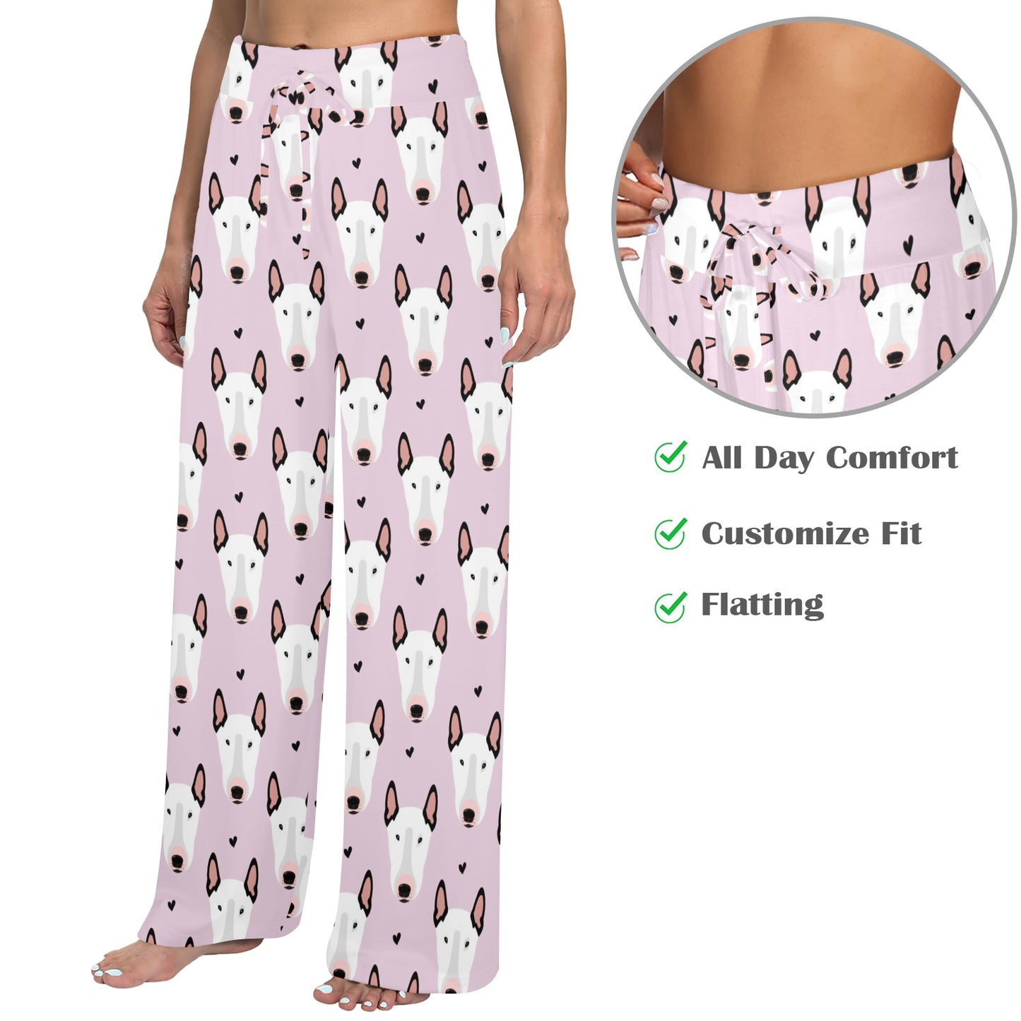 Bull Terrier Pink Print Pattern Women's Wide Leg Lounge Pants