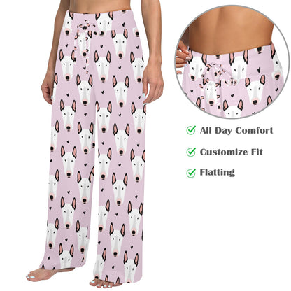 Bull Terrier Pink Print Pattern Women's Wide Leg Lounge Pants
