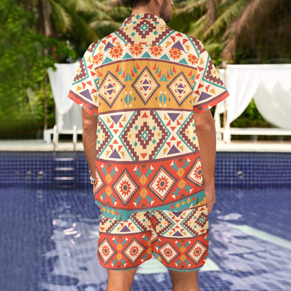 Navajo Pattern Print Design A01 Men's Beach Shirt and Shorts Set