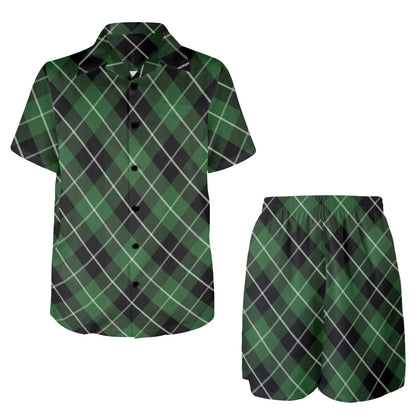 Plaid Green Pattern Print Design A05 Men's Beach Shirt and Shorts Set