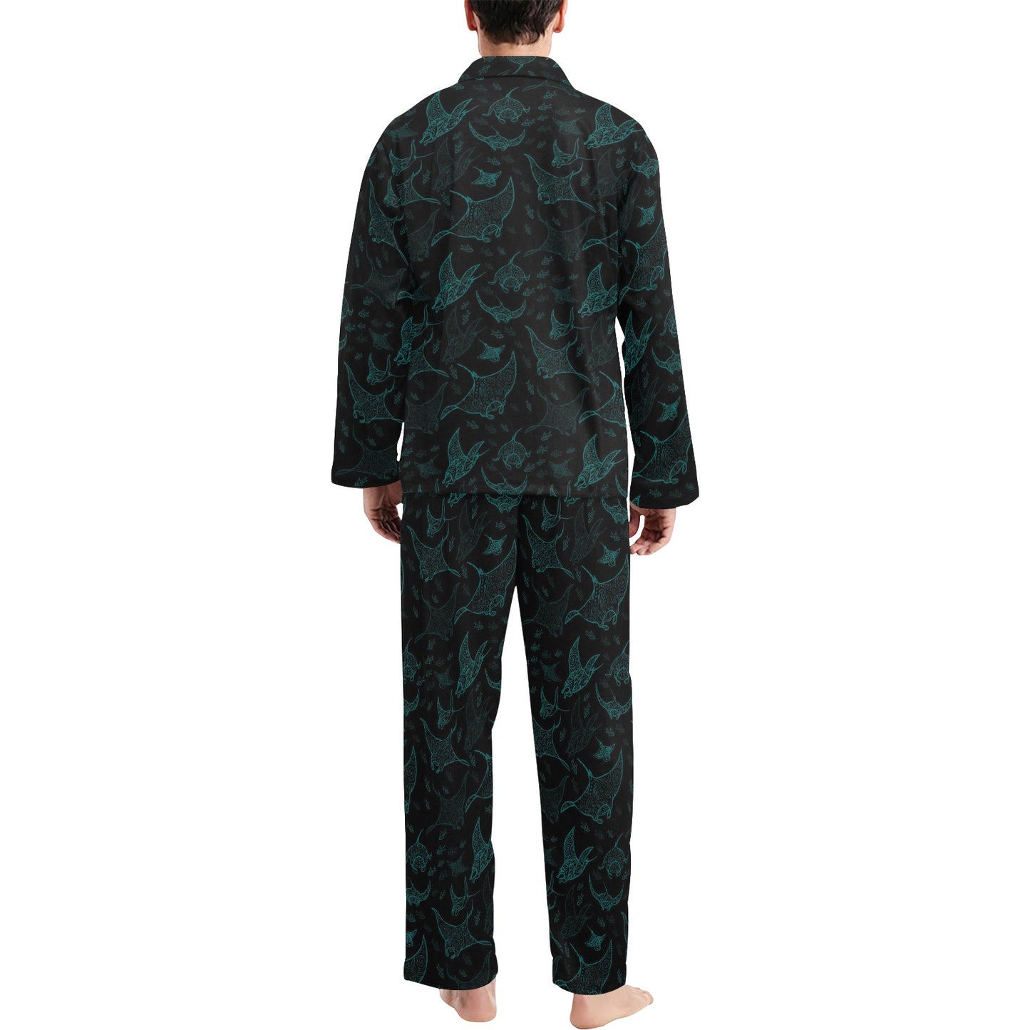 Manta Ray Print Design LKS402 Men's Long Pajama Set
