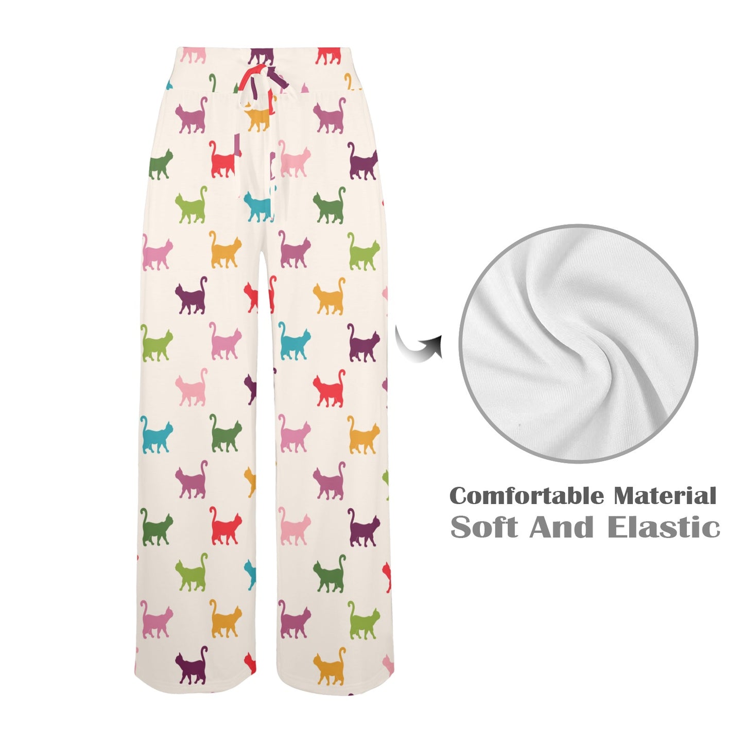 Kitten Design Print Pattern JJ0357 Women's Wide Leg Lounge Pants