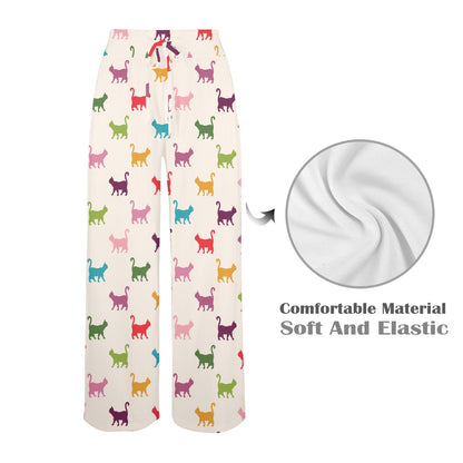 Kitten Design Print Pattern JJ0357 Women's Wide Leg Lounge Pants