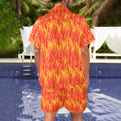 flaming skulls Design Print Pattern JJ0178 Men's Beach Shirt and Shorts Set