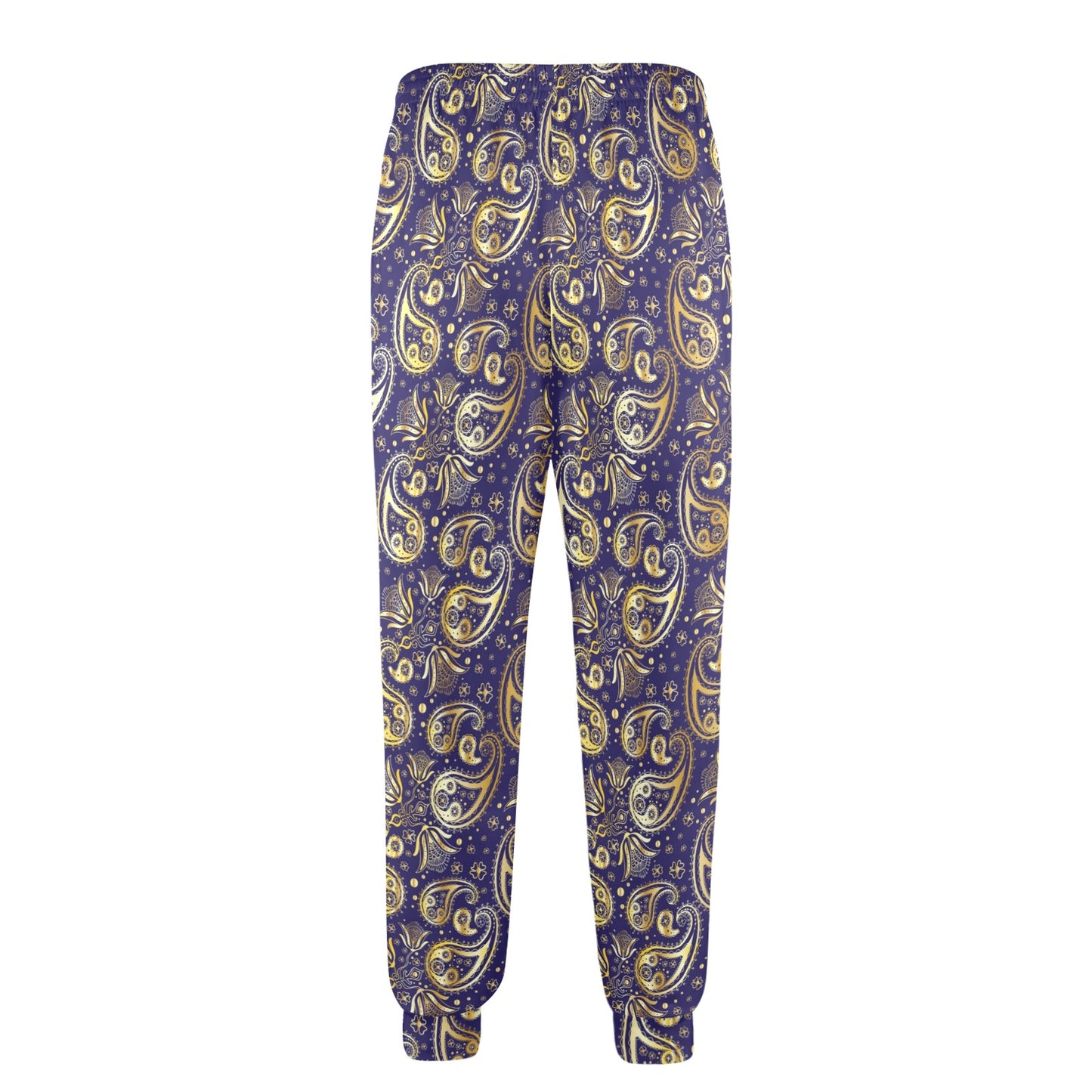 Paisley Blue Yellow Design Print Men's Casual Track Pants