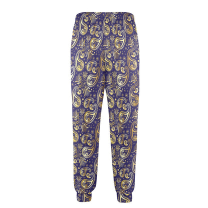 Paisley Blue Yellow Design Print Men's Casual Track Pants