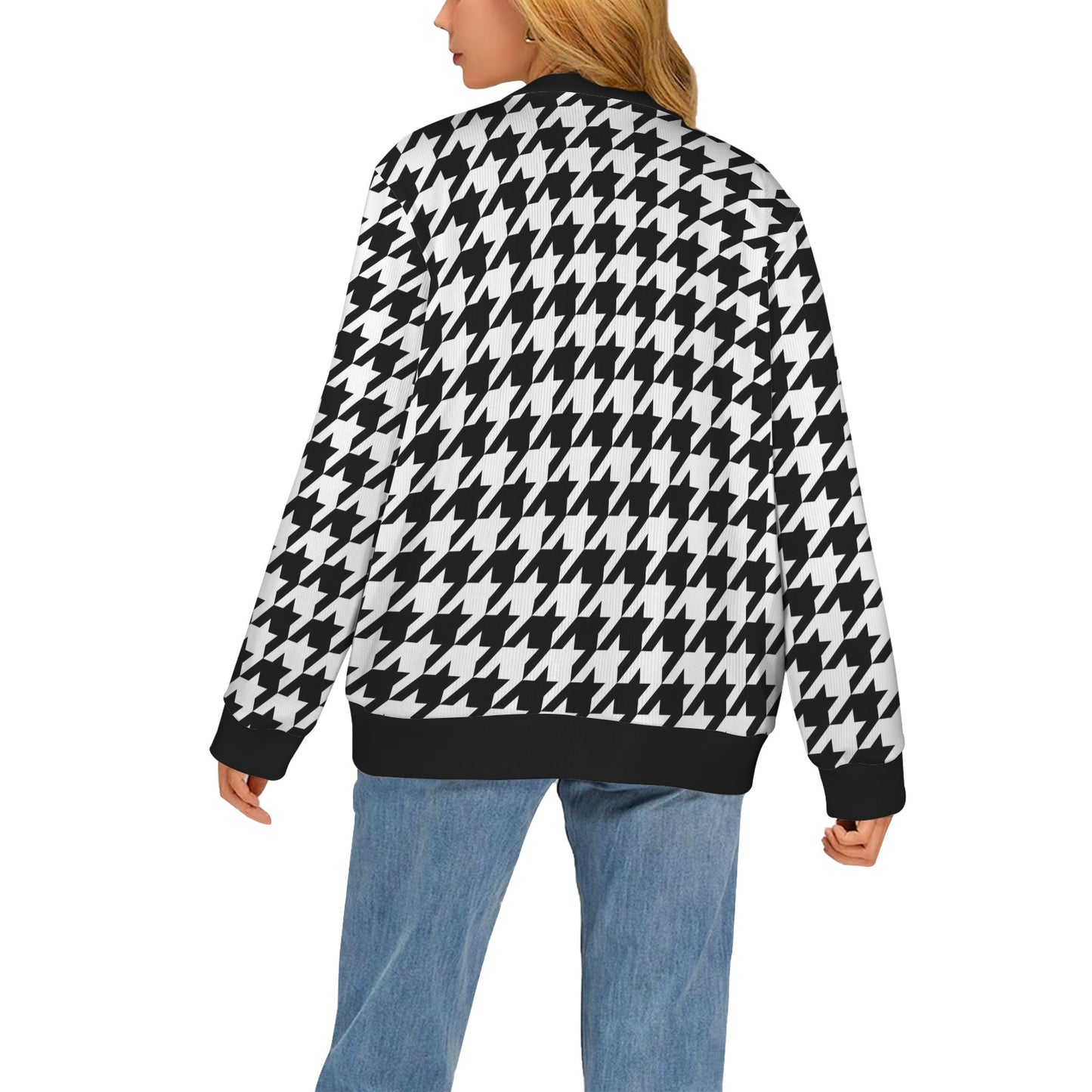 Houndstooth Black White Pattern Print Design 05 Women's Cardigan