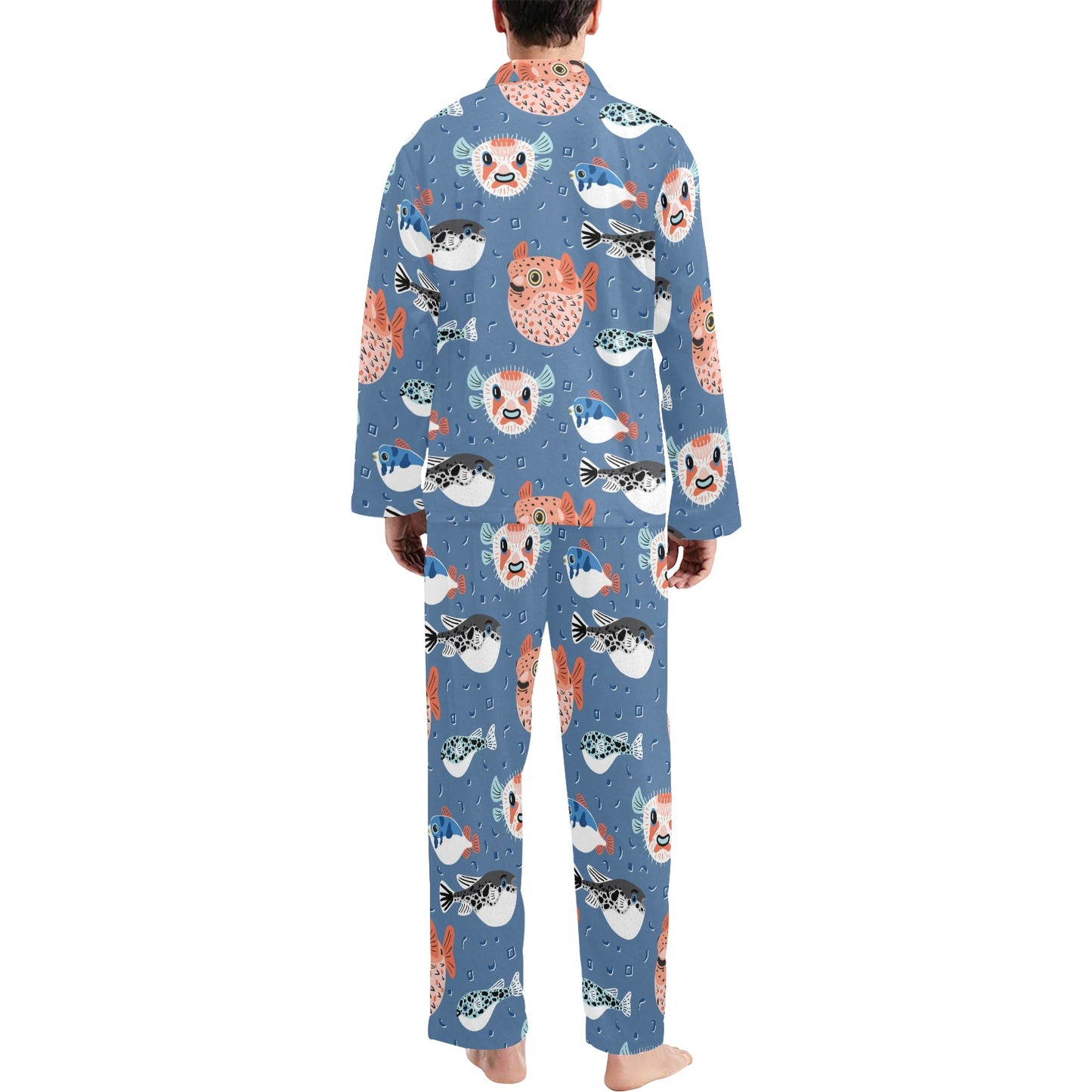 Fugu Pattern Print Design 02 Men's Long Pajama Set