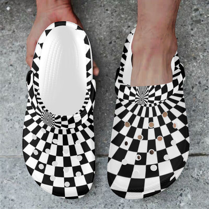 Checkered Flag Optical illusion Unisex Clogs Shoes